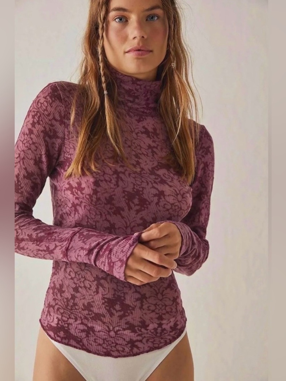 Free People Intimately You and I Long Sleeve Turtleneck Top Tee NWOT